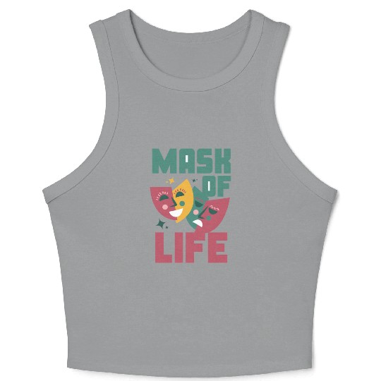 Tealn And Pink Bold Mask Of Life Crop Tank Top.
