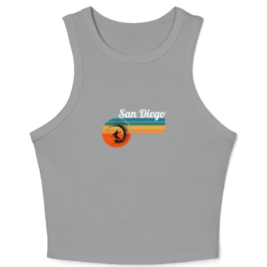 Surf San Diego California Beach Vintage Retro Surf Crop Tank Top