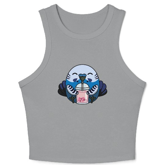 Bubbly Budgie Cute Adorable Budgie with Bubble Tea Crop Tank Top