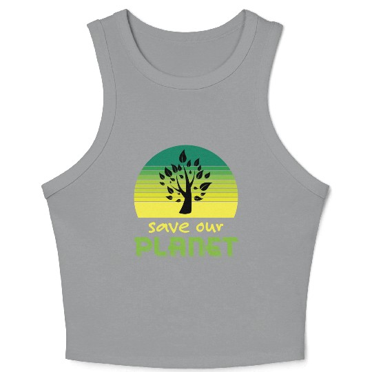 Save Our Planet Retro Sunset Green Crop Tank Top