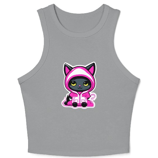 Cute cat in pink pajamas Crop Tank Top