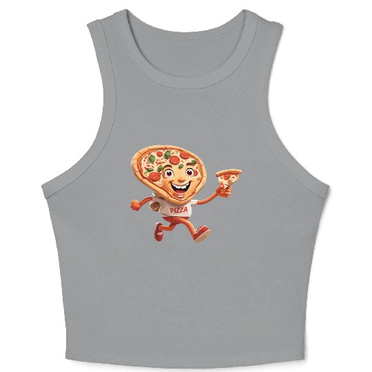 Cartoon Character of Pizza Running Design Crop Tank Top