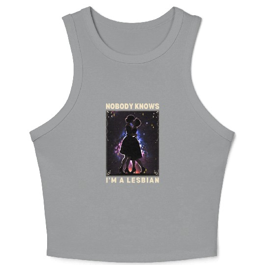 Nobody Knows I'm a Lesbian Couple Kissing LGBTQ Crop Tank Top