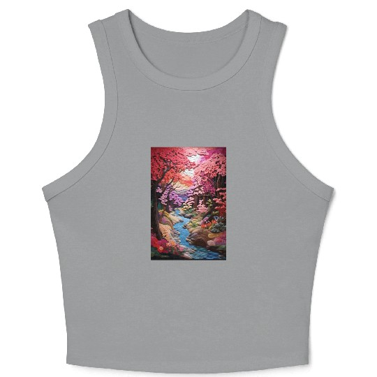 Multi-color Zen Garden river - Japanese Crop Tank Top