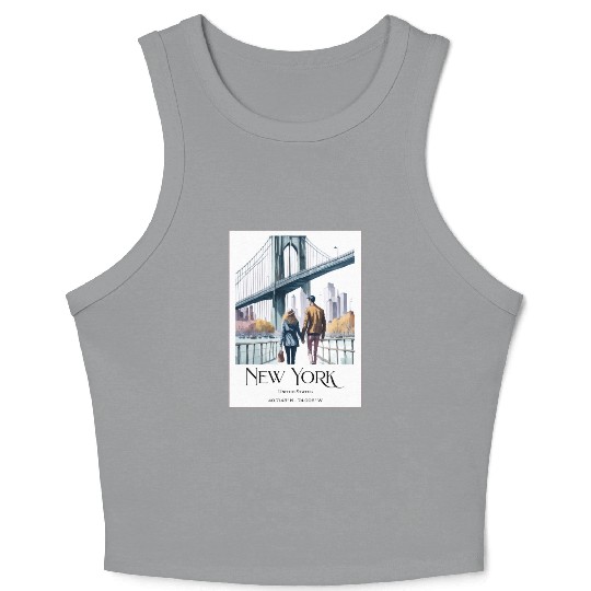 Watercolor painting loving couple in New York City Crop Tank Top