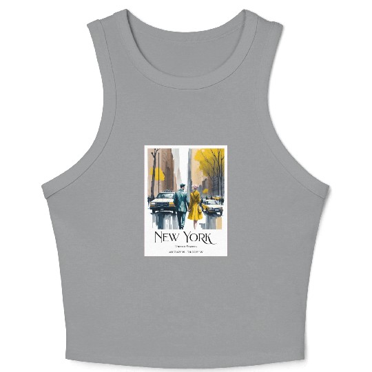 Watercolor painting loving couple in New York City Crop Tank Top