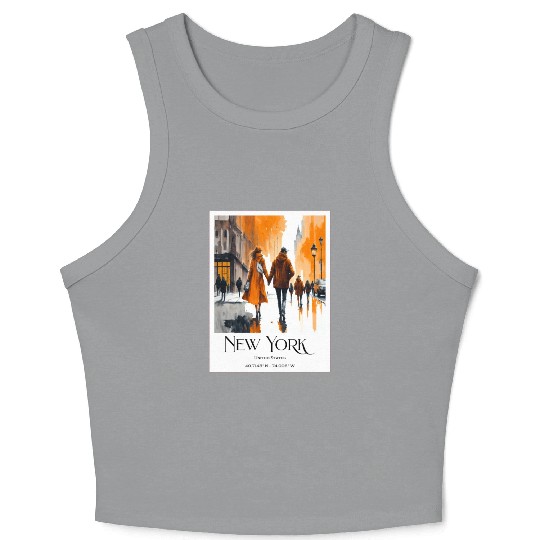 Watercolor painting loving couple in New York City Crop Tank Top