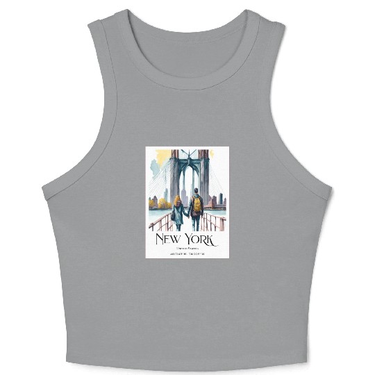 Watercolor painting loving couple in New York City Crop Tank Top
