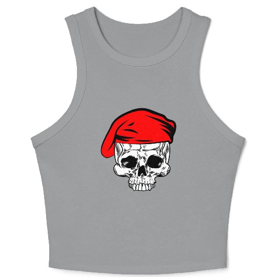 Skeleton skull red beret military army, logo milit Crop Tank Top