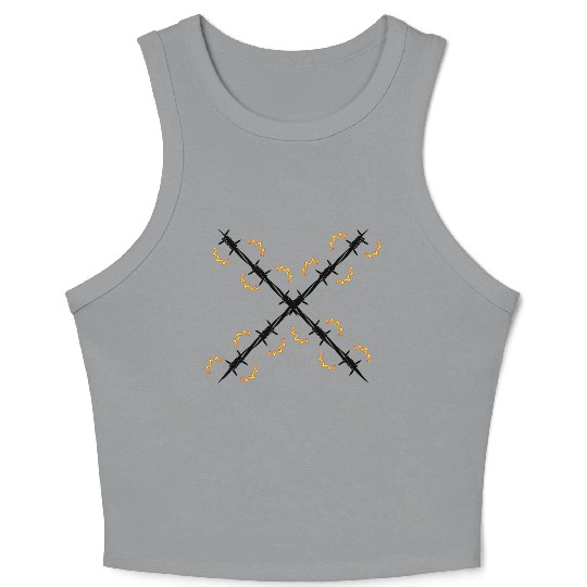 Electric fence barbed wire cross Crop Tank Top