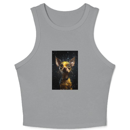 Cute Chihuahua in Yellow Surreal Rain Crop Tank Top