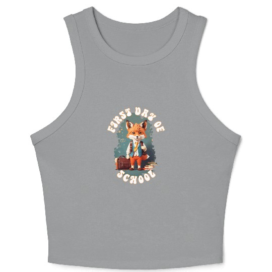 Cute School Kid Fox First Day Of School Crop Tank Top