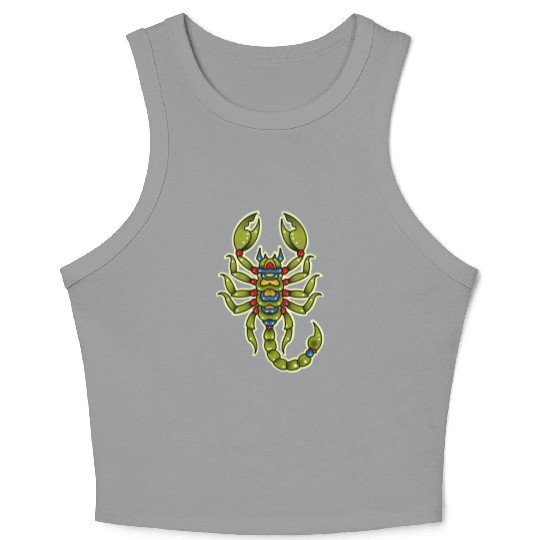 Neotraditional Scorpio In Green Crop Tank Top