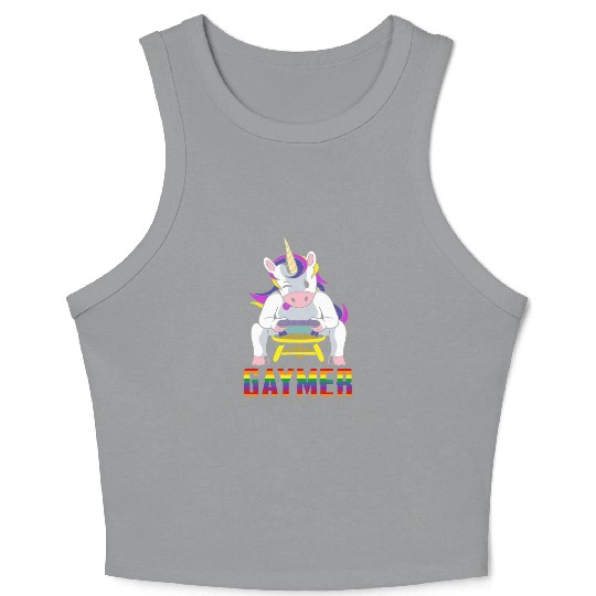LGBTQ Gaymer Gamer Gay Rainbow Unicorn Crop Tank Top