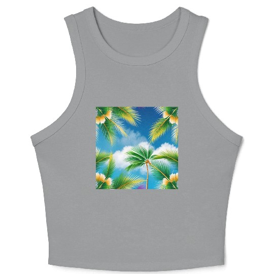 Tropical Whispering Palm Trees Crop Tank Top