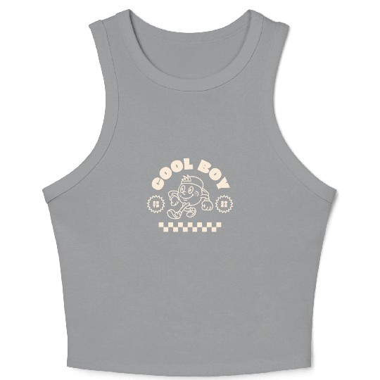 Beige Retro Mascot Cool Boy Crop Tank Top