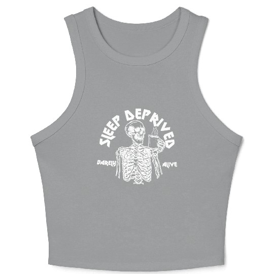 Funny Skeleton Drinking Coffee Crop Tank Top
