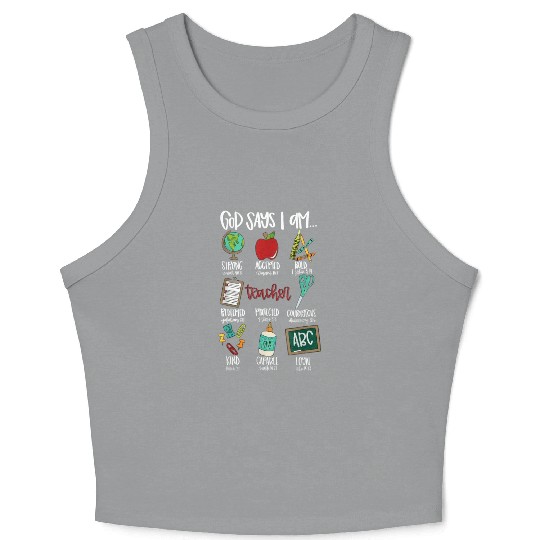 God Says I Am Teacher Crop Tank Top