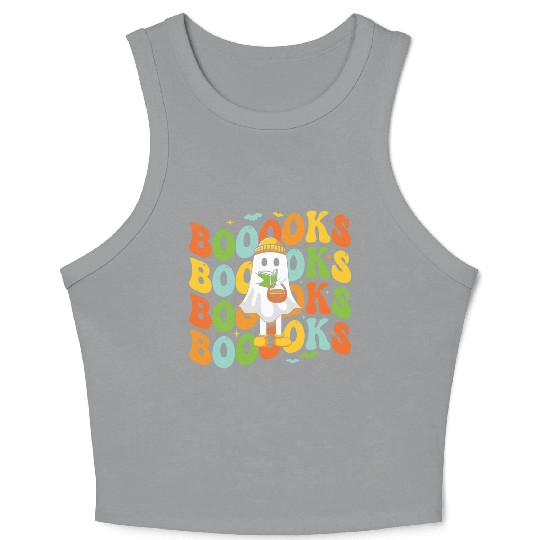 Booooks Cute Ghost Reading A Book Funny Book Lover Crop Tank Top