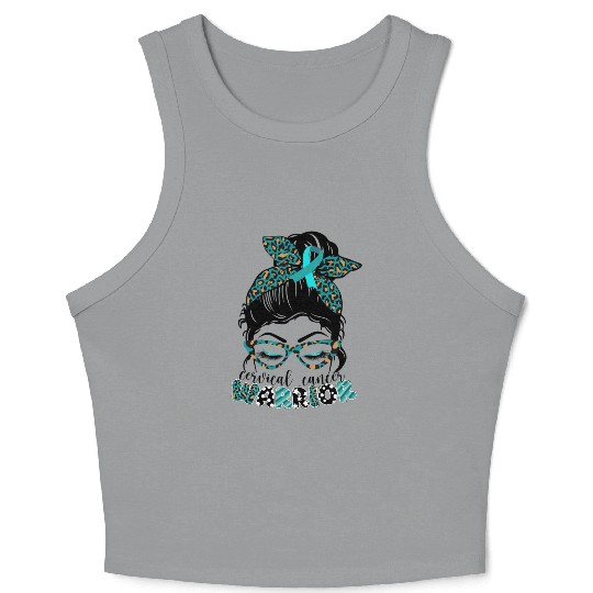 Cervical Cancer Warrior Messy Bun Girl Design Crop Tank Top