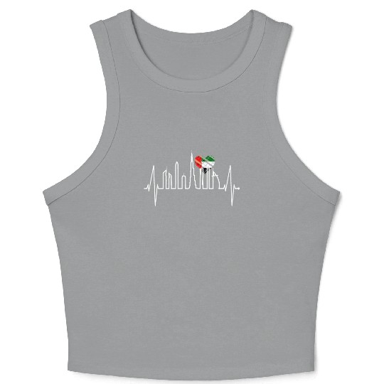 Dubai Skyline Heartbeat Burj Khalifa Love UAE Flag Crop Tank Top