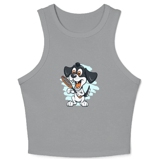 Dog Holding Tennis Racket Funny Sports Lover Crop Tank Top