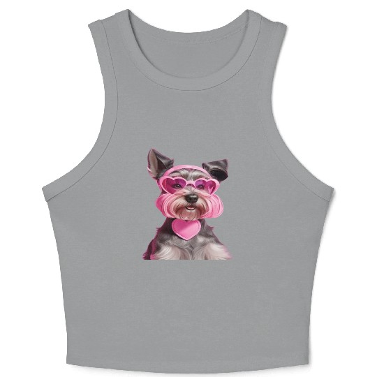 Miniature Schnauzer Wearing Pink Heart Collar Crop Tank Top