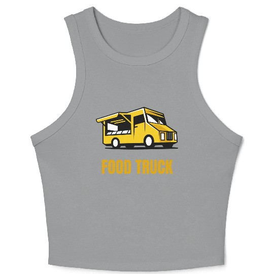 Yellow White Black Illustrated Street Food Crop Tank Top