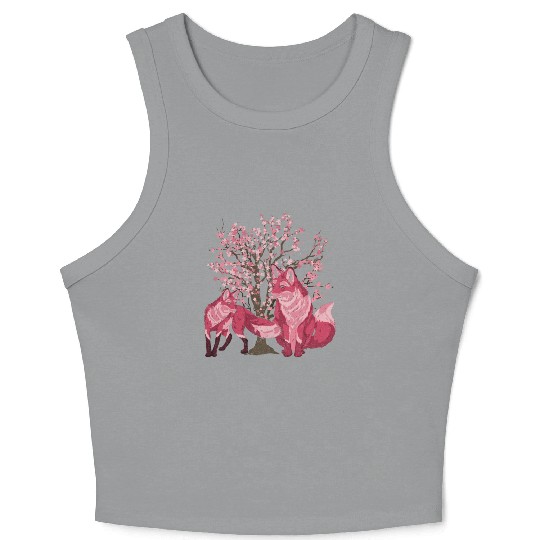 Cherry blossom tree forest animal gift sakura fox Crop Tank Top