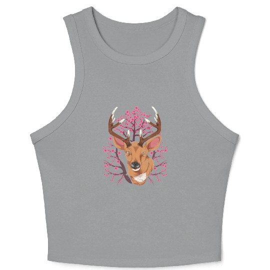 Cherry blossom forest animal gift Sakura deer Crop Tank Top