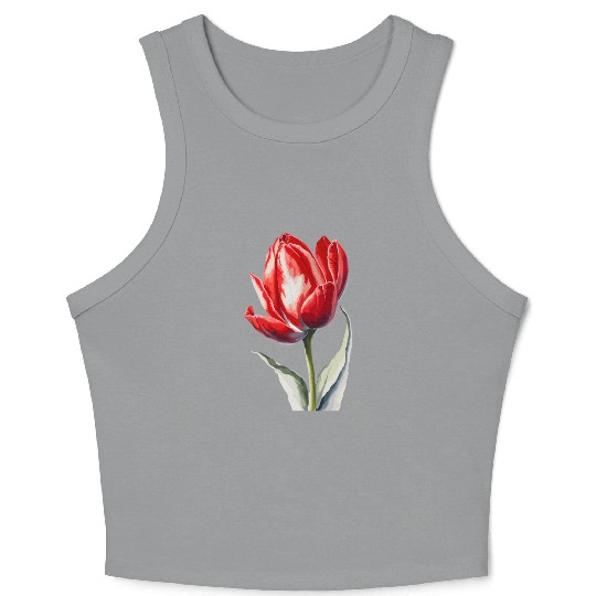 a red tulip flower Watercolor Crop Tank Top