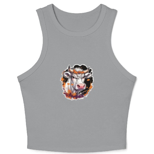 Kug Cow Halloween Cow Skull Cow Head Cows Crop Tank Top