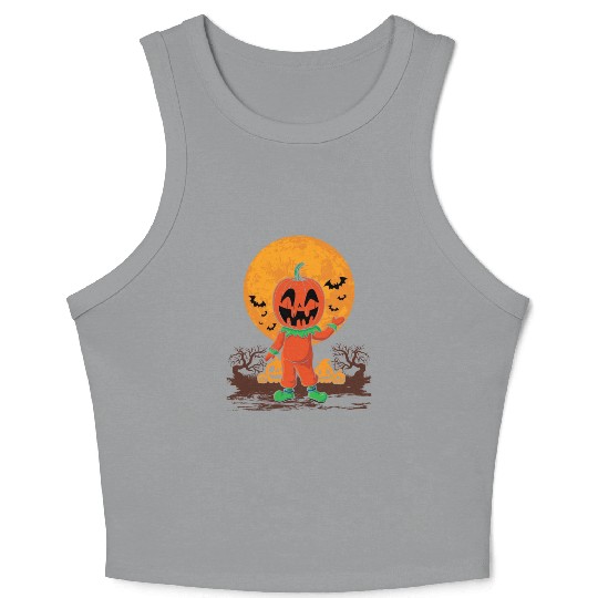 Pumpkin Person Creepy Halloween Pumpkin Crop Tank Top