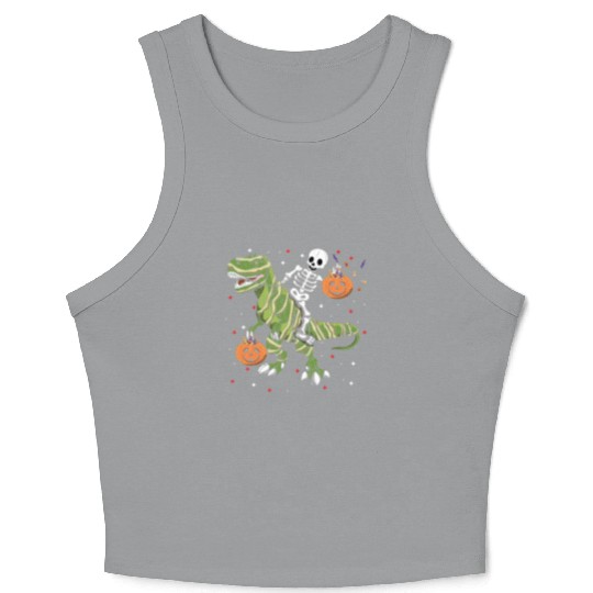 Cool Skeleton Dinosaur Funny Lazy Creepy Halloween Crop Tank Top