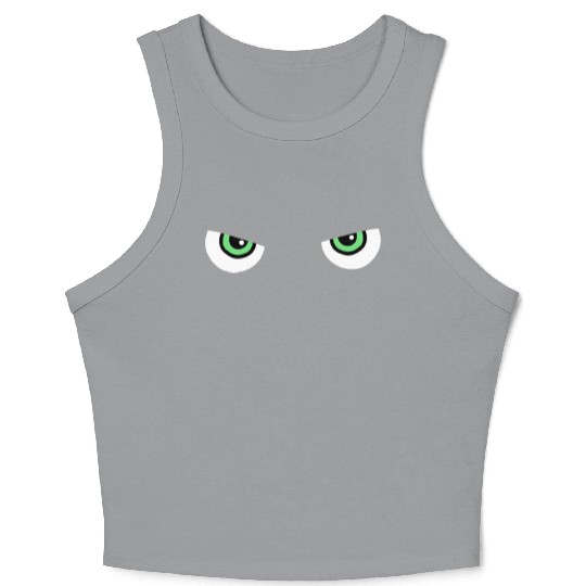 Black Cat Green Eyes | Halloween Cat Lovers Gift Crop Tank Top