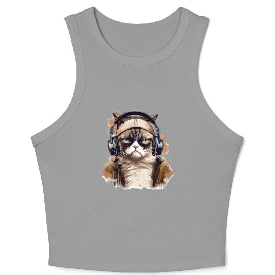 Funny Cat - grumpy face Crop Tank Top