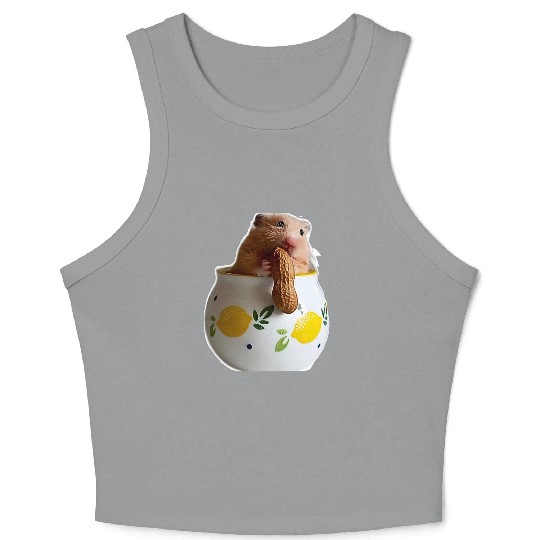 Beautiful hamster Caramella holding a peanut Crop Tank Top