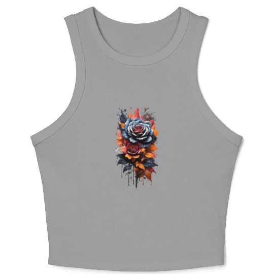 Black Rose floral Crop Tank Top