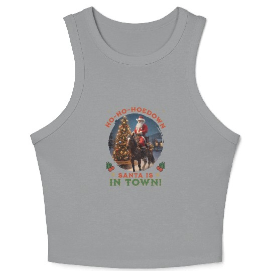 Retro Western Christmas Tree Cowboy Santa Claus Crop Tank Top