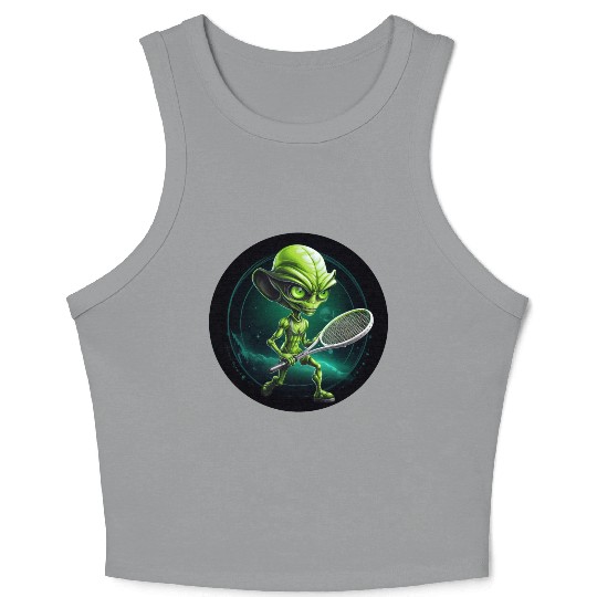 Cool Green Alien Tennis Player: Unique Sports Desi Crop Tank Top