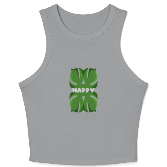 Tropical Leaf Happy Graphic Crop Tank Top