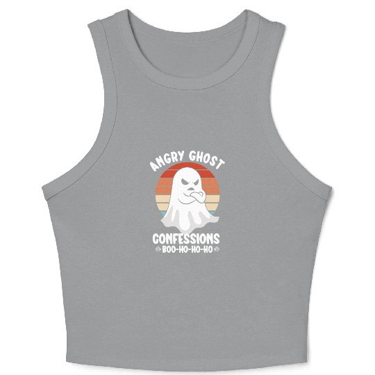 Ghost Hunter Funny Ghost Angry Ghost Halloween Crop Tank Top
