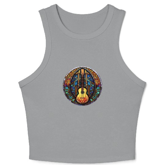 Stained Glass Art - Funny Holy Guitar Design Crop Tank Top