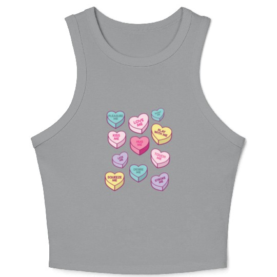 Love Me Kiss Me Pleasure Me Candy Hearts Crop Tank Top