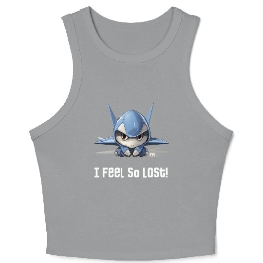 Little Lost Cute F35 Fighter Plane Illustration Crop Tank Top