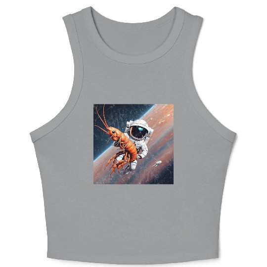 Astronaut in space with shrimp Crop Tank Top