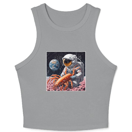 Astronaut in space with shrimp Crop Tank Top