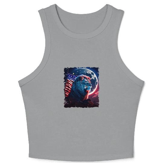 America lion under Moon with American Flag Crop Tank Top