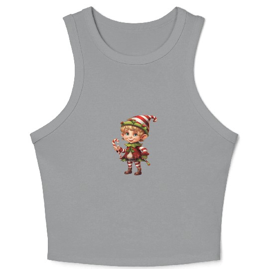 Christmas Elf Candy Cane X-Mas Pajamas Party Crop Tank Top