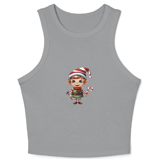 Christmas Elf Candy Cane X-Mas Pajamas Party Crop Tank Top